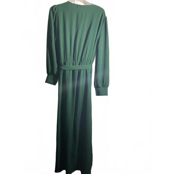 Fraiche by J Elegant Green Faux Wrap Maxi Dress with Long Sleeves Large - Picture 12 of 15